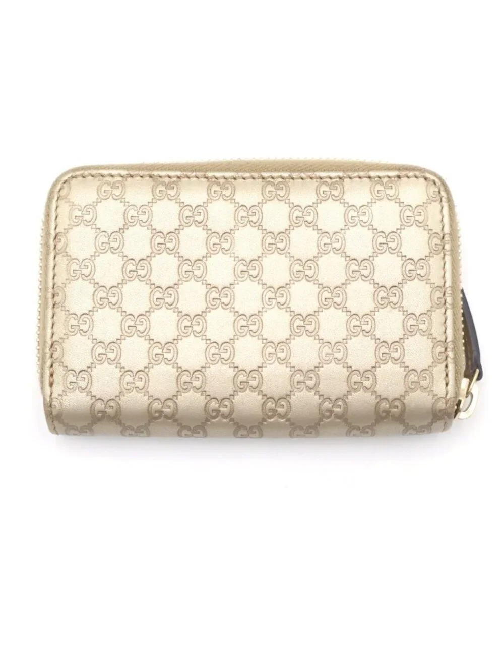 ★SOLD★ Gucci Micro Guccissima Zip Around Card Case Mini Wallet Coin Gold Leather - Picture 2 of 6